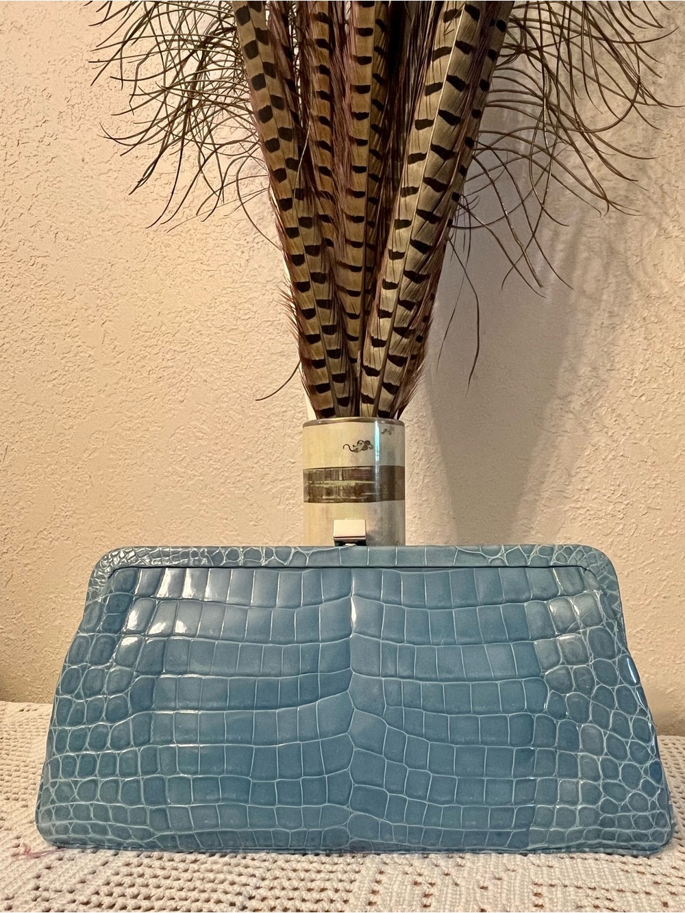Lambertson Truex Blue Croc Clutch